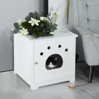 PawHut Wooden Cat Washroom Pet Litter Box Enclosure Kitten House Nightstand End Table Hideaway Cabinet with Magnetic Doors White(m-1)