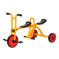 Qaba Kids Tandem Tricycle 3 Wheels Toddler Bike Trike Baby Boys Girls w/ Double Seats Outdoor & Indoor for 3-5 Years Old Yellow(m-2)
