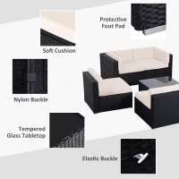 Outsunny 7 Pieces Patio Furniture Set, Outdoor Garden Sofa Set Sectional Set All Weather Rattan Conversation Set, Black Khaki(m-6)