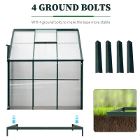 Outsunny Lean-to Greenhouse Walk-in Garden Aluminum Polycarbonate with Roof Vent for Plants Herbs Vegetables 6' x 4' x 7'(m-4)