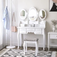 HOMCOM Makeup Dressing Table Vanity Set with Tri-Folding Mirror, 7 Drawers, Cushioned Stool(m-1)