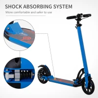 Soozier Kick Scooter Folding Adjustable Ride On Toy w/ Dual Braking System, Rear Shock Absorption and 8" Big Wheels For 14+ Teens Adult, Blue(m-8)