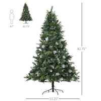 HOMCOM 6.9ft Artificial Christmas Tree Snow Tipped Tree with Pinecone Easy Assembly with Foldable Base Stand for Indoor Decoration Green(m-3)
