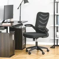 Vinsetto Mid Back Office Chair, Mesh Computer Desk Chair with Lumbar Back Support, Flip-up Arm, Adjustable Height, Black B(m-1)