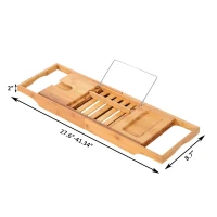 HOMCOM Bamboo Table, Caddy Shower Bath Shelf Bathtub, Expandable Luxury Tray Holder, for Soap Book Phone(m-3)