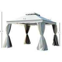 Outsunny 10x10ft Aluminum Gazebo Canopy Double -tire Garden Shelter with Mesh Netting and Privacy Curtains, Cream White(m-3)