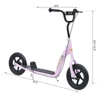 HOMCOM Adjustable Kids Pro Stunt Scooter Children Street Bike Bicycle Ride On with 12” Tire (Pink)(m-3)