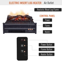 HOMCOM Electric Fireplace Insert with Realistic Log Flame Effects, Electric Log Fireplace with Glowing Ember Bed and Remote Control, 4777 BTU, Black(m-4)