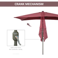 Outsunny 6.5x10ft Patio Umbrella Rectangle Solar Powered Tilt Aluminum Outdoor Market Parasol with LEDs Crank (Wine Red)(m-5)