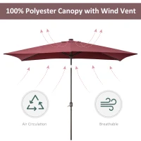 Outsunny 6.5x10ft Patio Umbrella Rectangle Solar Powered Tilt Aluminum Outdoor Market Parasol with LEDs Crank (Wine Red)(m-7)