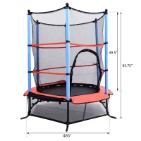 Qaba ⌀ 65" Kids Trampoline Indoor Outdoor with Safety Enclosure Net and Built-in Zipper Safety Pad, Toddler Trampoline Exercise Fitness Equipment for Children Age 3-10 Years Old(m-3)