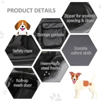 PawHut Pet Stroller Foldable Dog Cat Travel Carriage with Adjustable Handlebar Rear Door EVA Wheel Brake Storage Bag Mesh Window Safety Leash Grey(m-5)