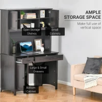 HOMCOM Computer Desk with Storage Drawers, Study Table with Hutch, Shelves, Cable Management for Home Office Workstation, Coffee(m-4)