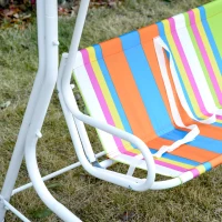 Outsunny Kids Porch Swing, Outdoor 2-Seat Children Patio Chair, Toddler Glider with Adjustable Canopy, Seat Belt for Garden Backyard Colorful Stripes(m-11)