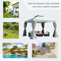 Outsunny 10x10ft Aluminum Gazebo Canopy Double -tire Garden Shelter with Mesh Netting and Privacy Curtains, Cream White(m-7)