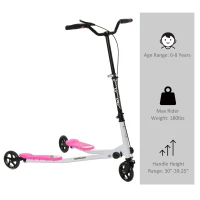Qaba Kids/Adult Drifting Scooter 3 Wheels Scooter Foldable Child Tri Speeder Slider Swing Drifter Winged Push Motion Kickboard Height Adjustable for Age 6+ Pink(m-5)
