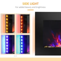 HOMCOM 36" Wall-Mounted Electric Fireplace, 750/1500W Fireplace Heater with Flame Effect, 7 Color Background Light and Side Light, Black(m-8)
