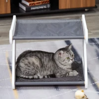 PawHut Two Tier Cat Bed for Indoor Living Room Pet Furniture Kitty Small Dog House Z Shaped with Padded and Plush Mat Grey(m-9)