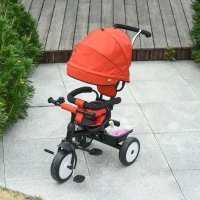 Qaba Baby Tricycle 2 In 1 Baby Stroller Kid Trike with Adjustable Canopy Red(m-1)