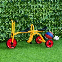 Qaba Kids Tandem Tricycle 3 Wheels Toddler Bike Trike Baby Boys Girls w/ Double Seats Outdoor & Indoor for 3-5 Years Old Yellow(m-1)