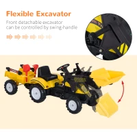 Aosom Front Loader Excavator Ride On Toy Kids Pretend Play Digger Tractor Construction Truck Pedal Control W/ 6 Wheels Controllable Bucket for 3-6 Years old(m-4)
