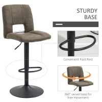 HOMCOM Modern Bar stools, Counter Height Kitchen Stools Armless Adjustable Height with 360 Degree Swivel Seat, Set of 2, Dark Olive(m-6)