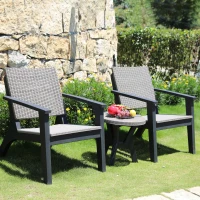 Outsunny 3 Pieces PP Rattan Coffee Set Bistro Furniture Arm Chair Table Set for Patio Porch(m-1)