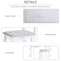 HOMCOM Makeup Dressing Table Vanity Set with Tri-Folding Mirror, 7 Drawers, Cushioned Stool(m-6)