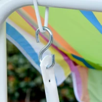 Outsunny Kids Porch Swing, Outdoor 2-Seat Children Patio Chair, Toddler Glider with Adjustable Canopy, Seat Belt for Garden Backyard Colorful Stripes(m-10)