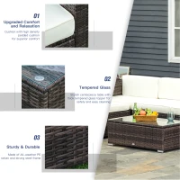 Outsunny 5PC Outdoor Modular Rattan Wicker Sofa Set Aluminum Frame Garden Sectional Patio Furniture with Table, Brown(m-4)