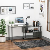HOMCOM Mobile L-Shaped Rotating Computer Desk with Storage Shelves Moveable Rolling Writing Table Home Office Study Workstation for Home Office, Grey(m-8)