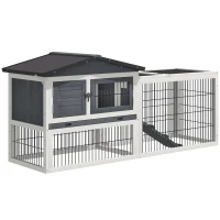 PawHut Rabbit Hutch Metal Bunny Cage, Wire and Easy Clean Tray with 2 House Levels and Patio Space  59" L x 20.75" W x 26.75" H(m-1)
