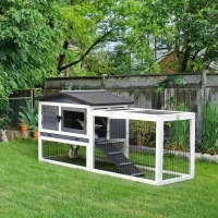 PawHut Rabbit Hutch Metal Bunny Cage, Wire and Easy Clean Tray with 2 House Levels and Patio Space  59" L x 20.75" W x 26.75" H(m-2)