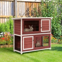 PawHut Rabbit Hutch 48" 2-Story Elevated Stacked Wooden Rabbit Hutch Small Animal Habitat with Ramp Between Both House Areas(m-2)