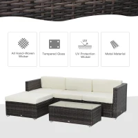Outsunny 5PC Outdoor Modular Rattan Wicker Sofa Set Aluminum Frame Garden Sectional Patio Furniture with Table, Brown(m-7)