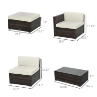 Outsunny 5PC Outdoor Modular Rattan Wicker Sofa Set Aluminum Frame Garden Sectional Patio Furniture with Table, Brown(m-3)