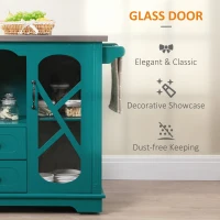 HOMCOM Rolling Kitchen Island Storage Cart, Kitchen Cabinet with Stainless Steel Top, Glass Door & Drawers for Kitchen, Green(m-5)