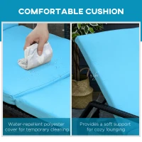 Outsunny Wicker Chaise Lounger PE Rattan Outdoor Lounge Chair Garden Chair Recliner with 5-Level Adjustable Backrest and 2 Wheels, Sky Blue(m-7)