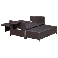 Outsunny 2pc Rattan Chaise Lounge and Ottoman Set Cushioned Wicker Double Seat Bench Chair Outdoor Daybed Loveseat w/ Adjustable Back & Foldable Drink Holder(m-9)