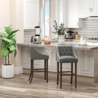 HOMCOM Modern Bar Height Bar Stools Set of 2, 30" Seat Height Bar Chair for Kitchen Living Room with Mid Back, Wood Legs, Nailhead Trim & Tufted Upholstery, Dark Grey(m-2)