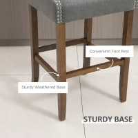 HOMCOM Modern Bar Height Bar Stools Set of 2, 30" Seat Height Bar Chair for Kitchen Living Room with Mid Back, Wood Legs, Nailhead Trim & Tufted Upholstery, Dark Grey(m-4)