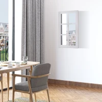 HOMCOM 40" x 24" Farmhouse Decorative Wall Mirror, Windowpane Mirror for Wall in Living Room, Bedroom, Rustic White(m-1)