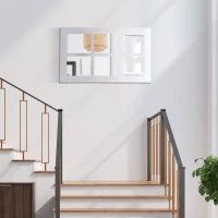 HOMCOM 40" x 24" Farmhouse Decorative Wall Mirror, Windowpane Mirror for Wall in Living Room, Bedroom, Rustic White(m-6)