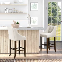 HOMCOM Modern Bar Height Bar Stools Set of 2, 30" Seat Height Bar Chair for Kitchen Living Room with Mid Back, Wood Legs, Nailhead Trim & Tufted Upholstery, Beige(m-8)