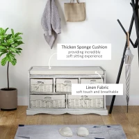 HOMCOM Wooden Shoe Bench with Cushion, Entryway Bench with 5 Removable Storage Baskets for Entryway, Living Room, Cream White(m-4)