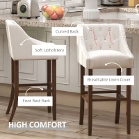 HOMCOM Modern Bar Height Bar Stools Set of 2, 30" Seat Height Bar Chair for Kitchen Living Room with Mid Back, Wood Legs, Nailhead Trim & Tufted Upholstery, Beige(m-5)