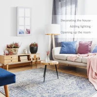 HOMCOM 40" x 24" Farmhouse Decorative Wall Mirror, Windowpane Mirror for Wall in Living Room, Bedroom, Rustic White(m-4)