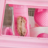 PawHut 3-Tier Hamster Cage Rodent Gerbil Habitat Rat House with Steel Wire, Exercise Wheel, Food Dish, Water Bottle, Pink(m-10)