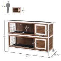 PawHut Wooden Rabbit Hutch w/ Dividers Asphalt Roof for Small Animals & Outdoors, Brown(m-3)