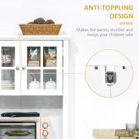 HOMCOM Kitchen Buffet Hutch Cabinet, Freestanding Kitchen Pantry Storage Cabinet Cupboard with Framed Glass Door, Drawer and Microwave Space, White(m-6)